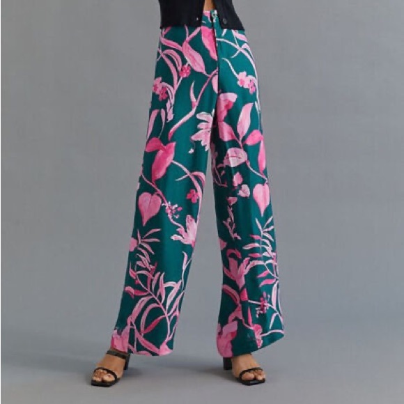 Anthropologie Pants - Anthropologie Floral Palm Wide Leg Vacation Pants Size 12